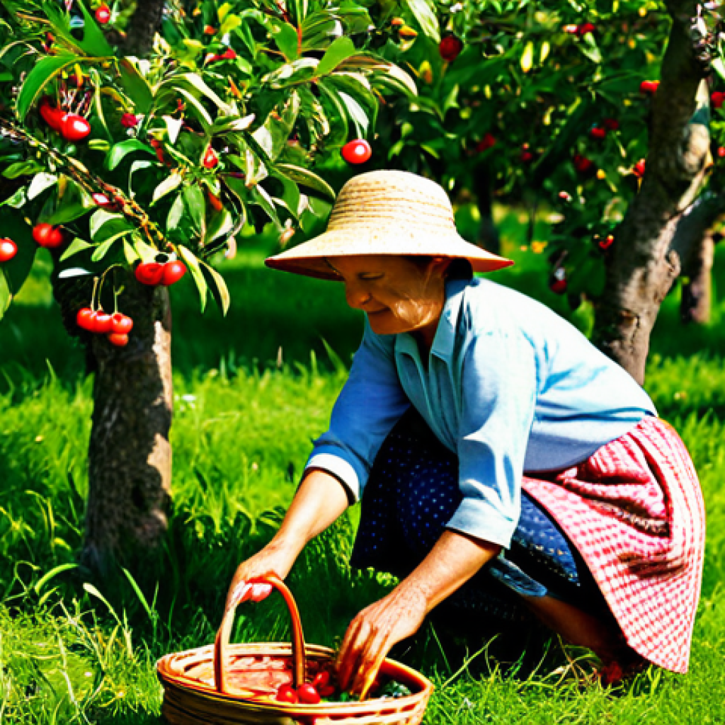 홈메이드 전통주 만들기 - Harvesting Ingredients**

"A vibrant image of a person in a sun-drenched orchard, carefully picking ...