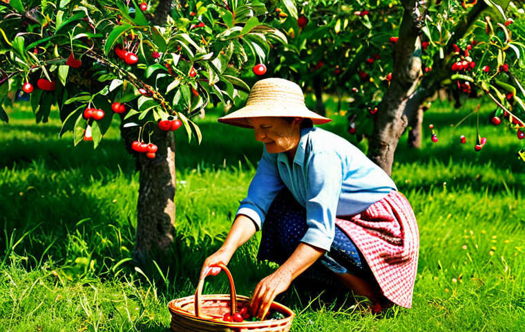 홈메이드 전통주 만들기 - Harvesting Ingredients**

"A vibrant image of a person in a sun-drenched orchard, carefully picking ...