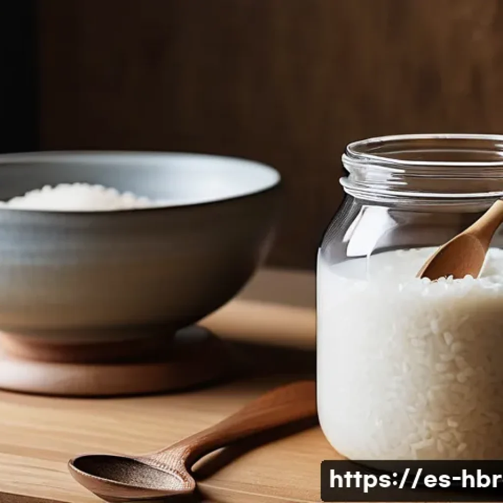 홈메이드 막걸리 발효 방법 - A detailed close-up scene of a traditional Korean kitchen countertop during makgeolli preparation: a...