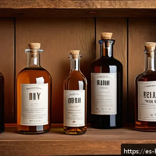 Home 33 홈메이드 술 DIY 키트 비교 - A cozy home workshop scene showcasing a variety of DIY liquor kits on a rustic wooden table, includi...